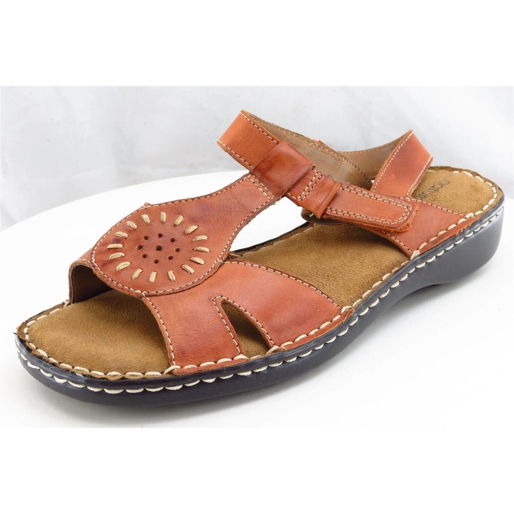 Natural Soul Women's Cognac Leather Comfort Slide Sandals